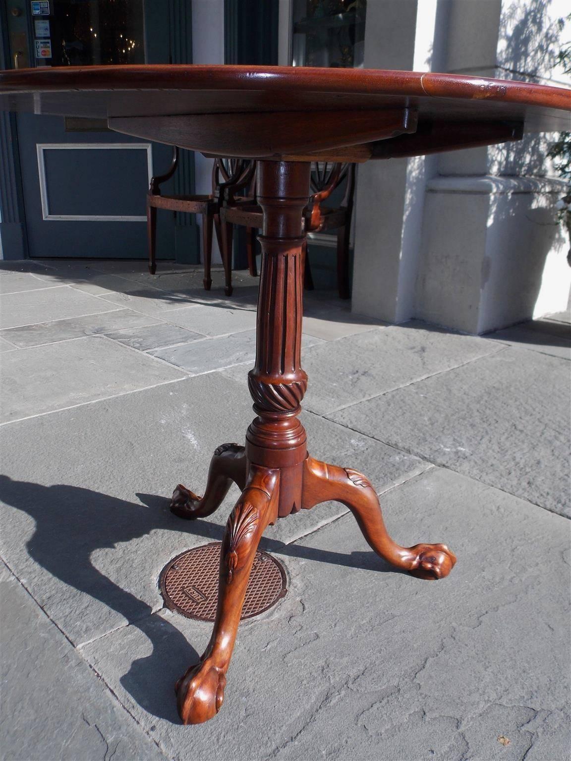 Late 18th Century American Chippendale Mahogany Tilt-Top Desert Table with Ball & Claw Feet C 1770 For Sale