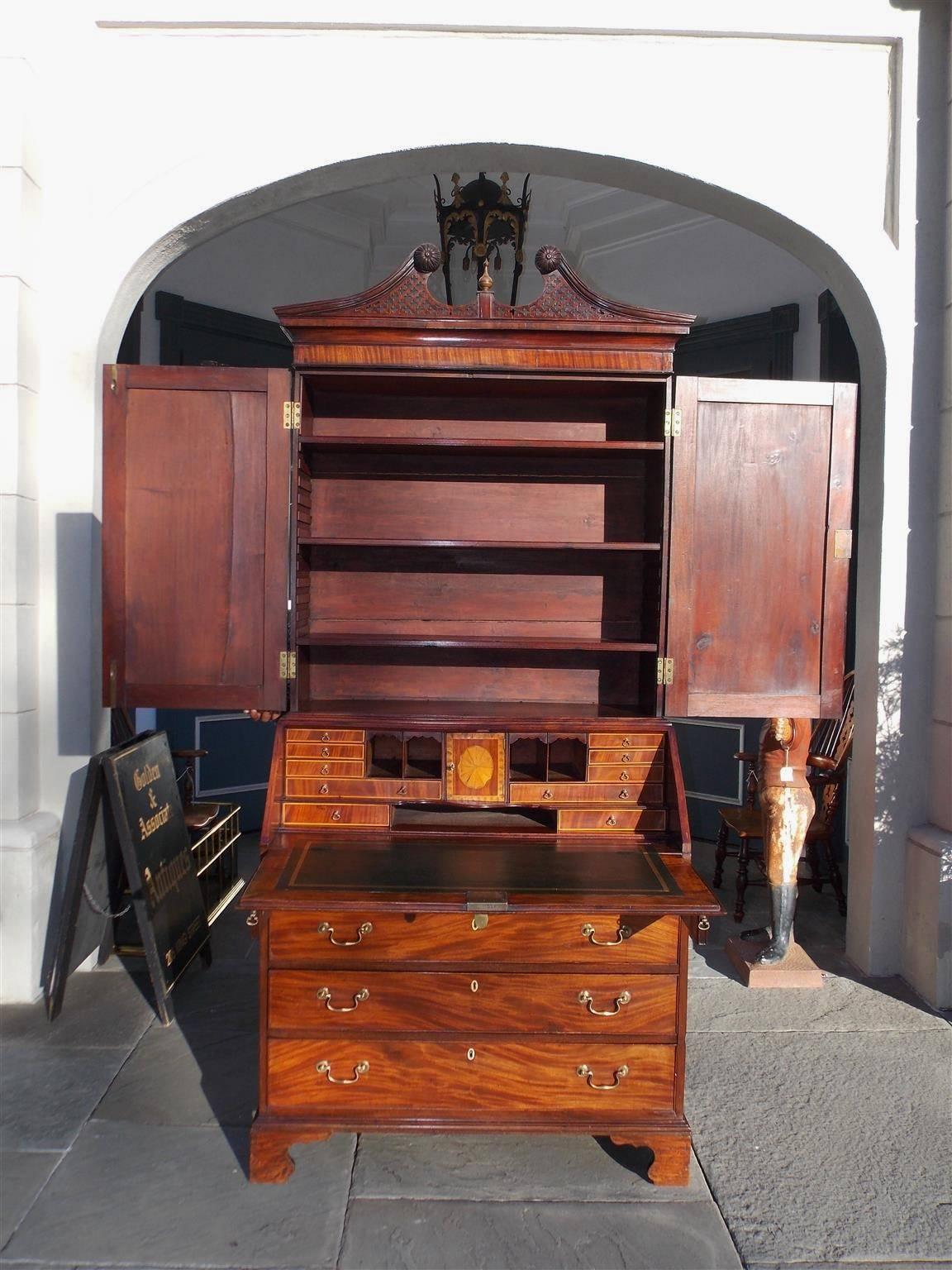 English Mahogany Inlaid Blind Door Secretary With Bookcase. 18th Century In Excellent Condition In Hollywood, SC