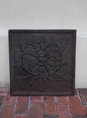 French Cast Iron Figural and Floral Fireback, Louis XIV, Sun King, Circa 1715