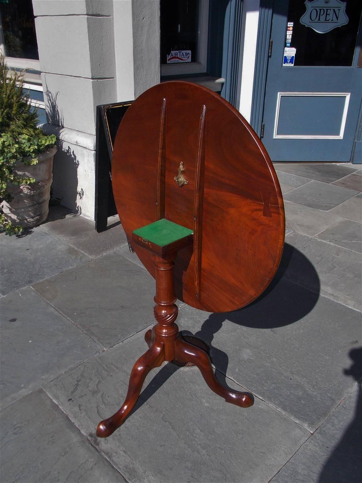 Brass English Mahogany One Board Tilt-Top Pedestal Tea Table, Circa 1770 For Sale