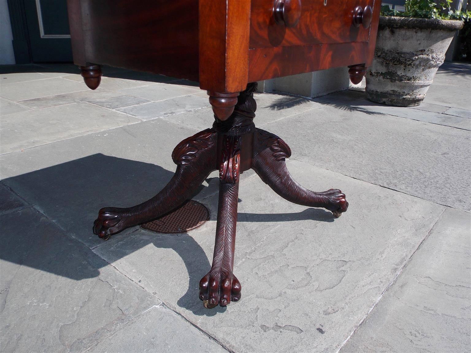 American Mahogany Two Drawer Acanthus Lions Paw Table.  Circa 1815 2