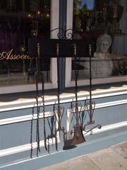 Set of Four Italian Brass and Wrought Iron Fire Tools on Bracket, Circa 1780