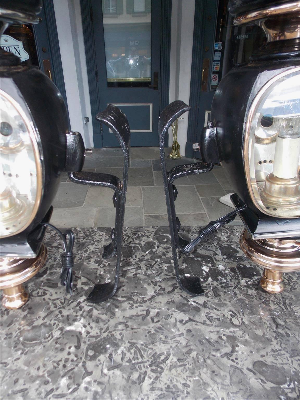 Pair of American Nickel Silver and Brass Coach Lanterns, New Haven, Circa 1860 2