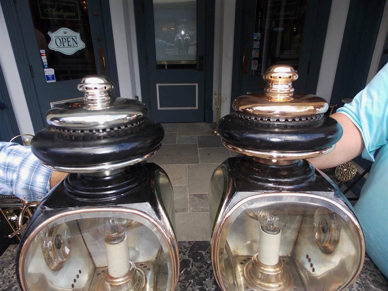 American Empire Pair of American Nickel Silver and Brass Coach Lanterns, New Haven, Circa 1860
