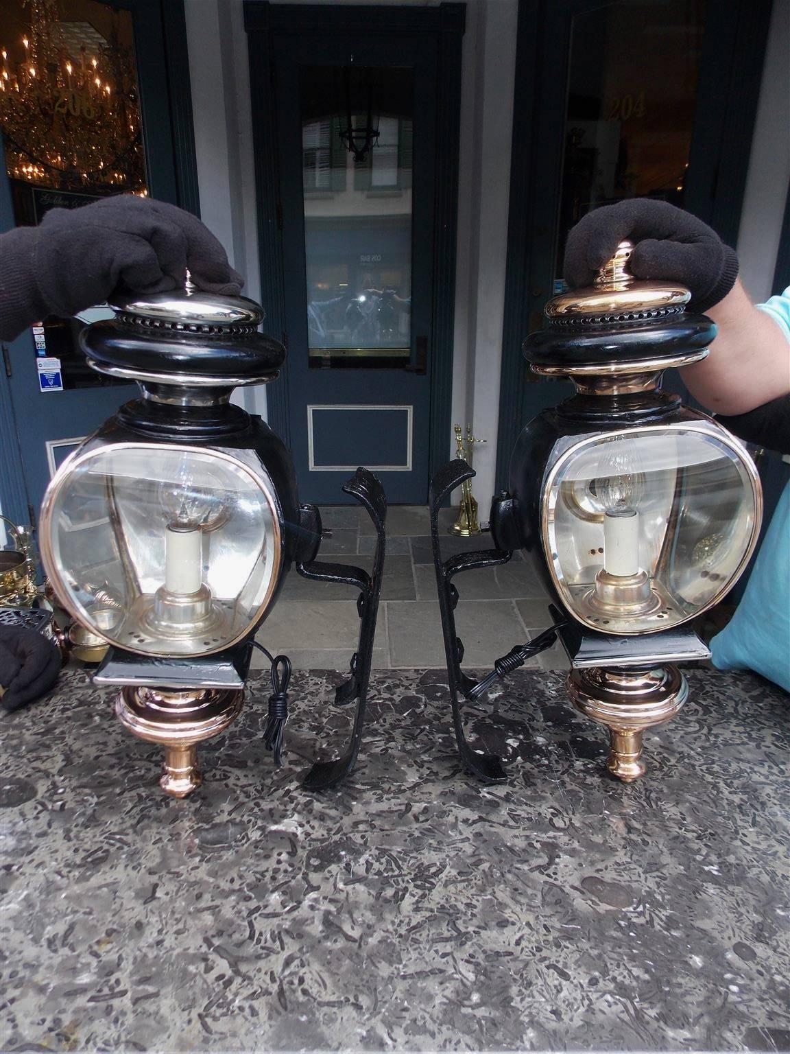Pair of American Nickel Silver and Brass Coach Lanterns, New Haven, Circa 1860 1