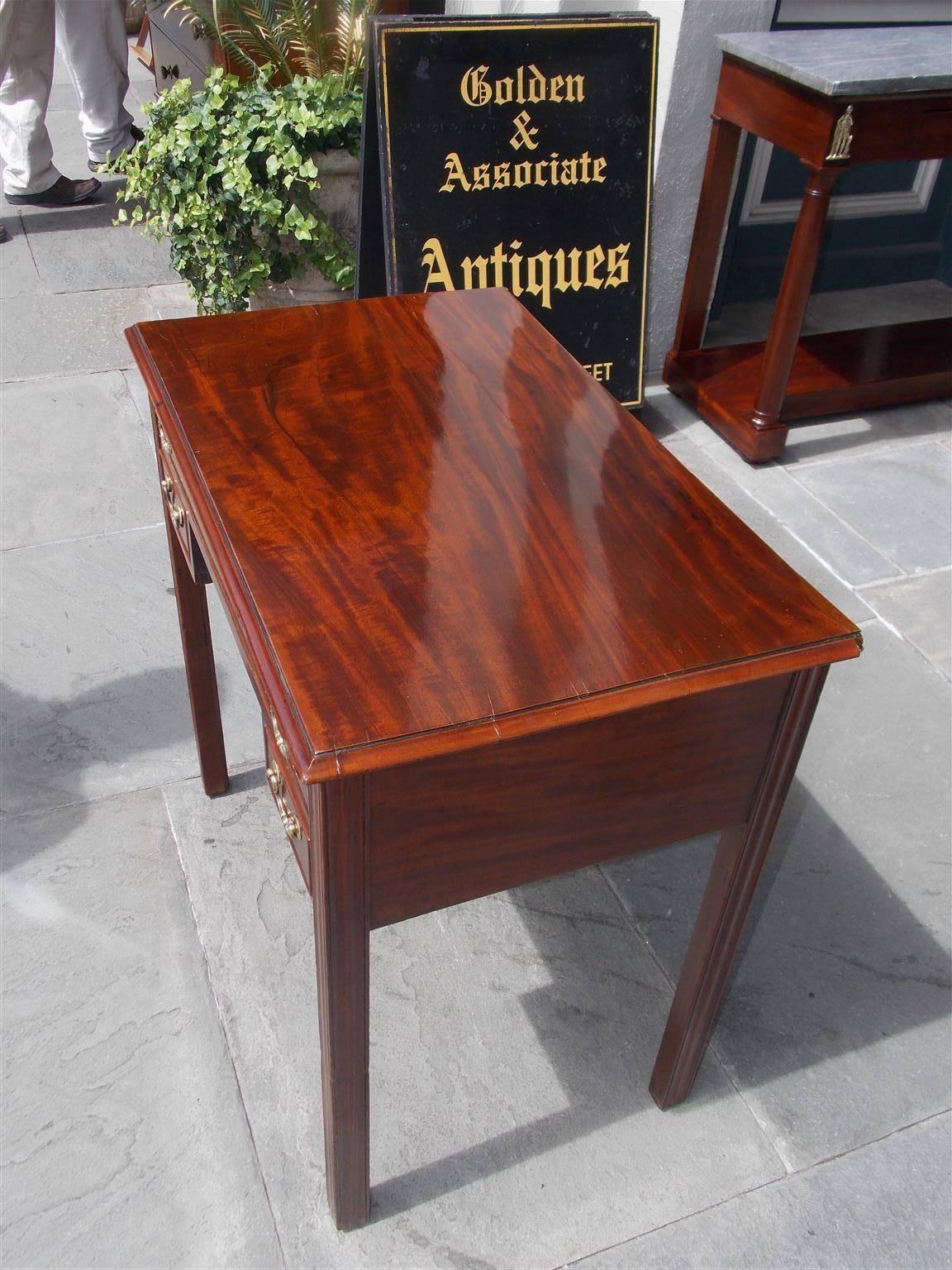 Brass English Chippendale Mahogany Three-Drawer Lowboy, Circa 1770 For Sale