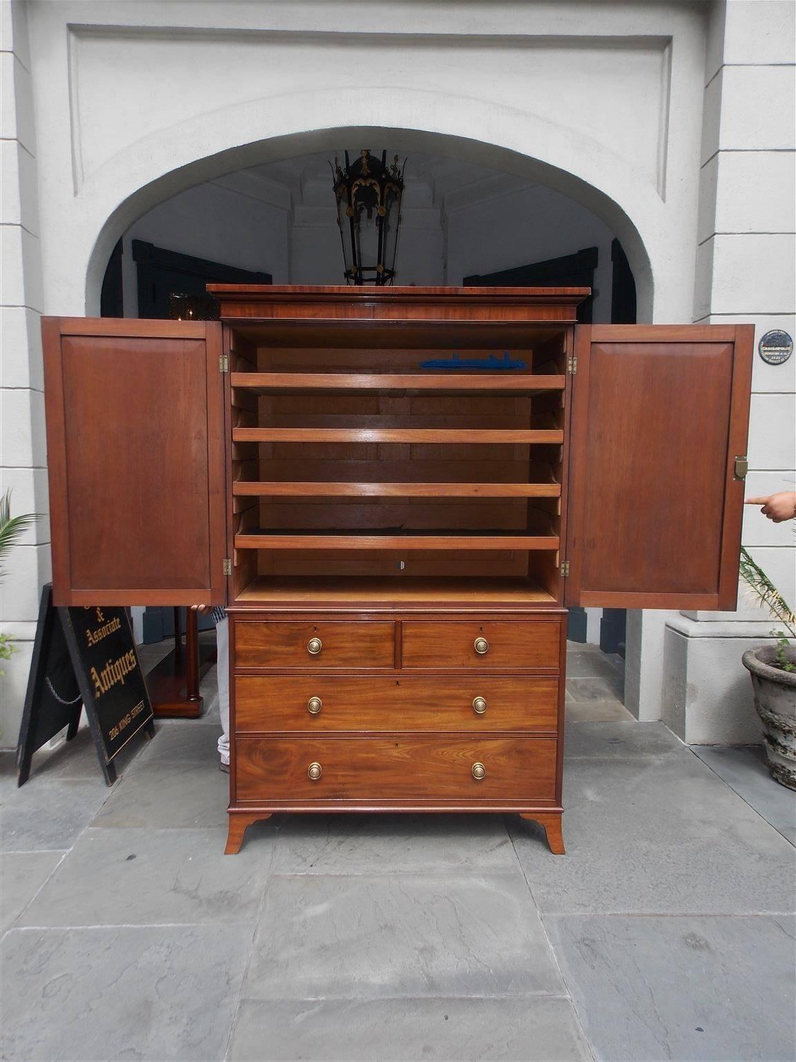 English Regency Figured Mahogany Graduated Linen Press, Circa 1790 2