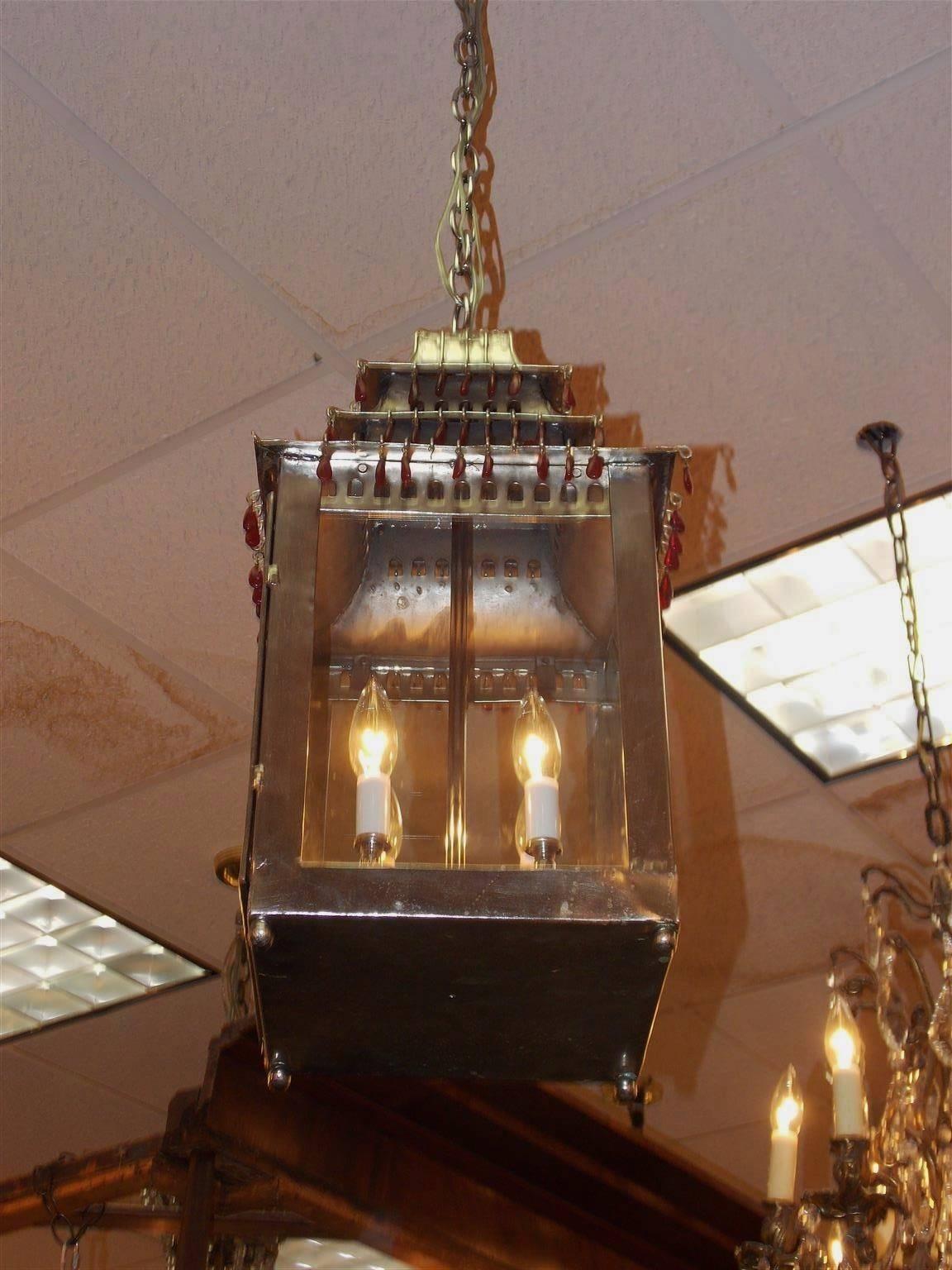 Louis Philippe French Tin and Silver Hand-Painted Pagoda Hanging Lantern, Circa 1850 For Sale