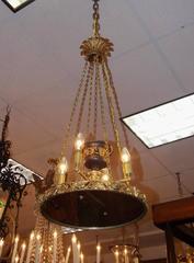 French Gilt Bronze and Foliage Argand Font Hanging Chandelier, Circa 1820