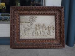 Pair of Dutch Soapstone Figural Reliefs in Original Walnut Frames, Circa 1900