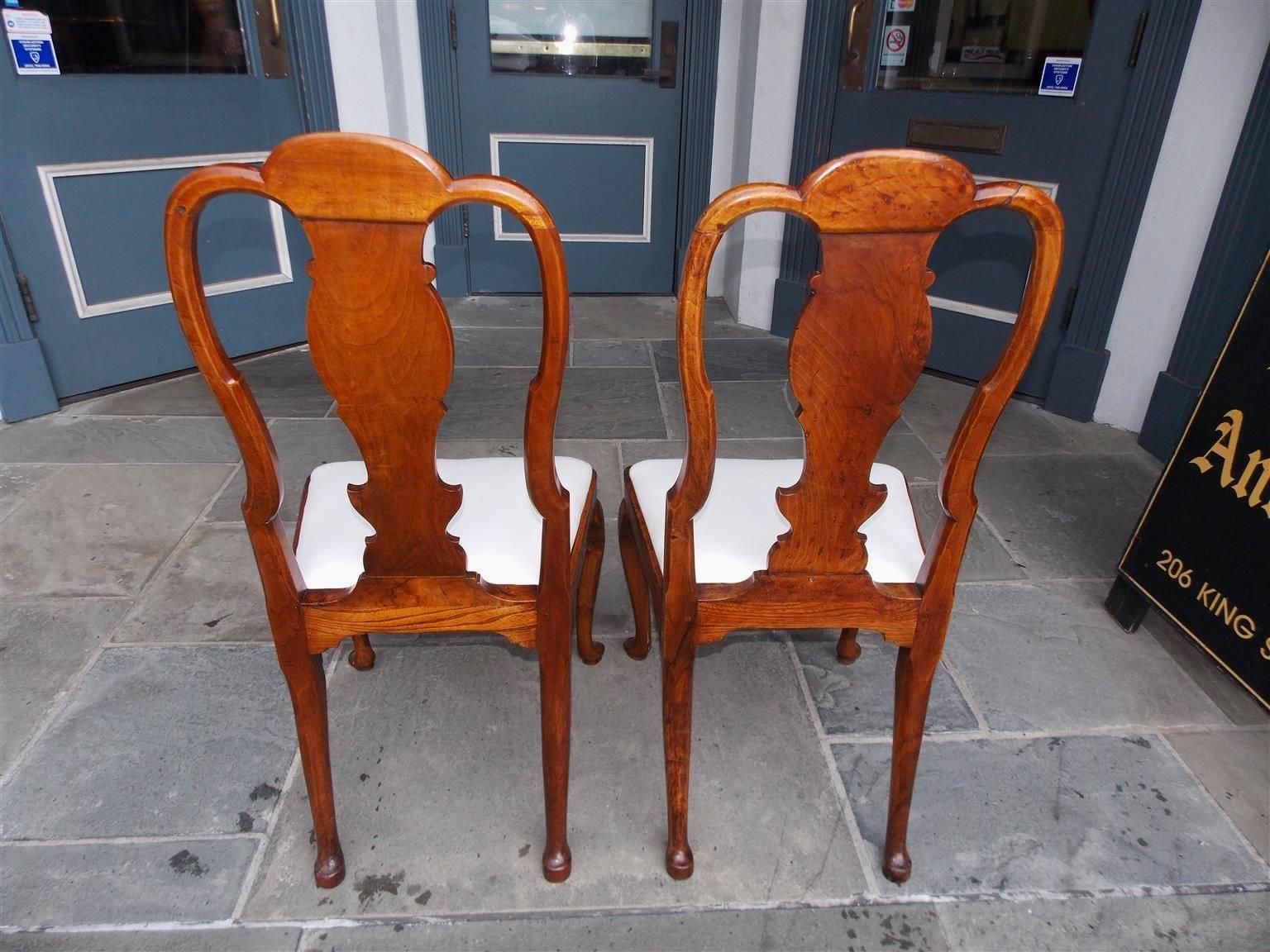 Pair of English Queen Anne Walnut Marquetry Upholstered Side Chairs, Circa 1740 4