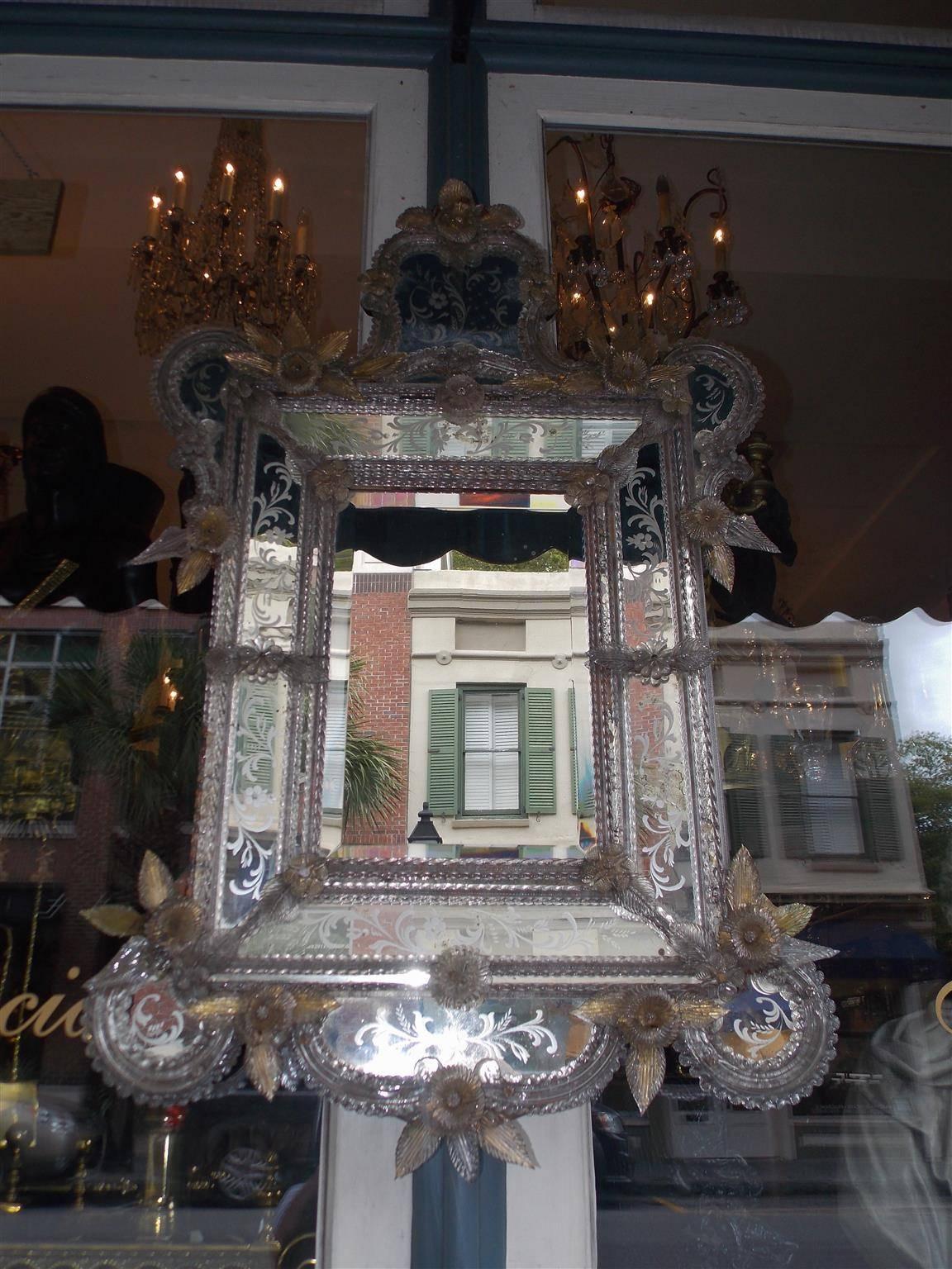 Neoclassical Venetian Acid Etched and Gilt Floral Beveled Wall Mirror, late 19th/early 20th