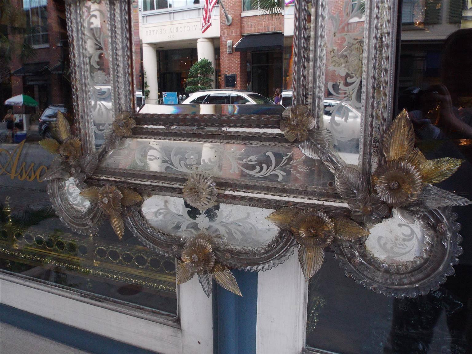 Venetian Acid Etched and Gilt Floral Beveled Wall Mirror, late 19th/early 20th 2