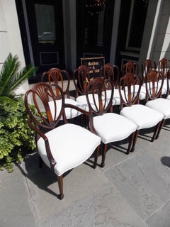 Set of 12 English Hepplewhite Mahogany Shield Back Dining Chairs, Circa 1840