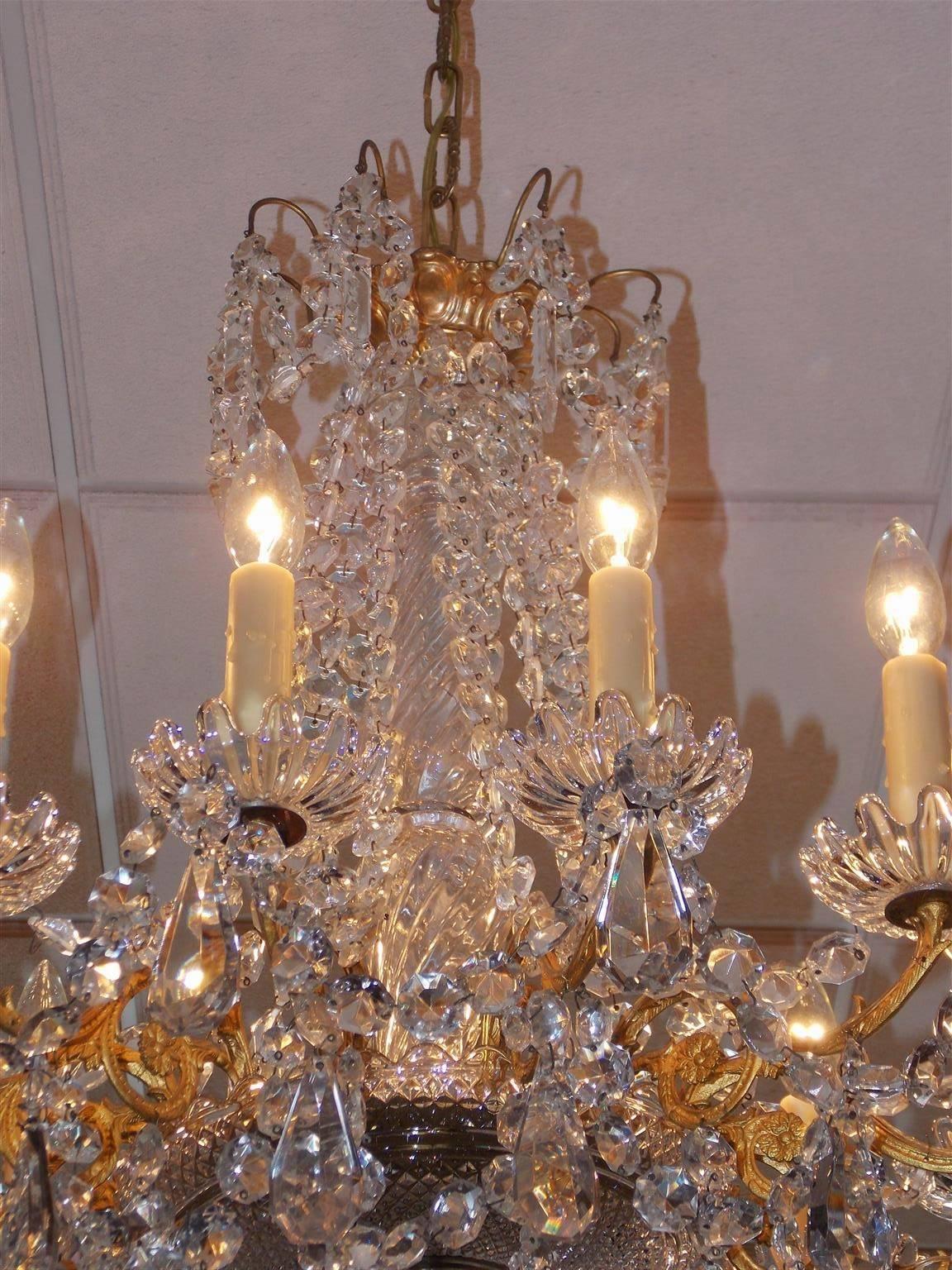 Louis XVI French Baccarat Gilt Bronze and Crystal Twelve-Arm Chandelier, Circa 1820 For Sale