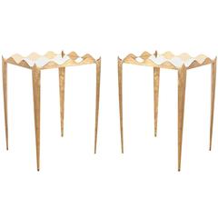 Elegant Pair of Gilded Scalloped Metal Side Tables with Mirrored Tops 1