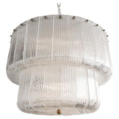 Large Clear Murano Glass Round Chandelier in the Style of Barovier & Toso, Italy