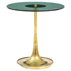 Round Soft Green Murano Glass and Brass Martini or Side Table, Italy, 24.75"H