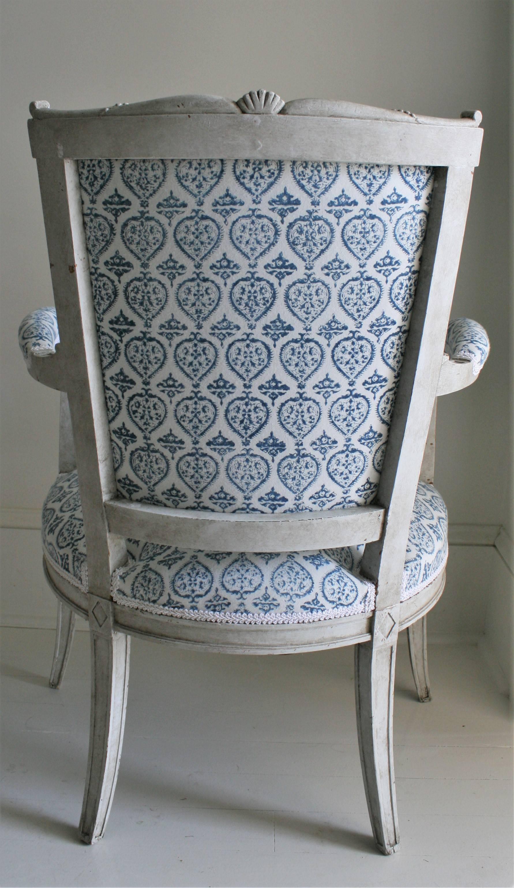 Late 19th Century French Empire Style Painted Armchair in French-Indie Fabric 6