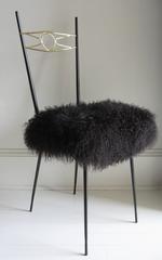 Pair of Mid-Century Modern Italian Gio Ponti Style Brass and Metal Chairs