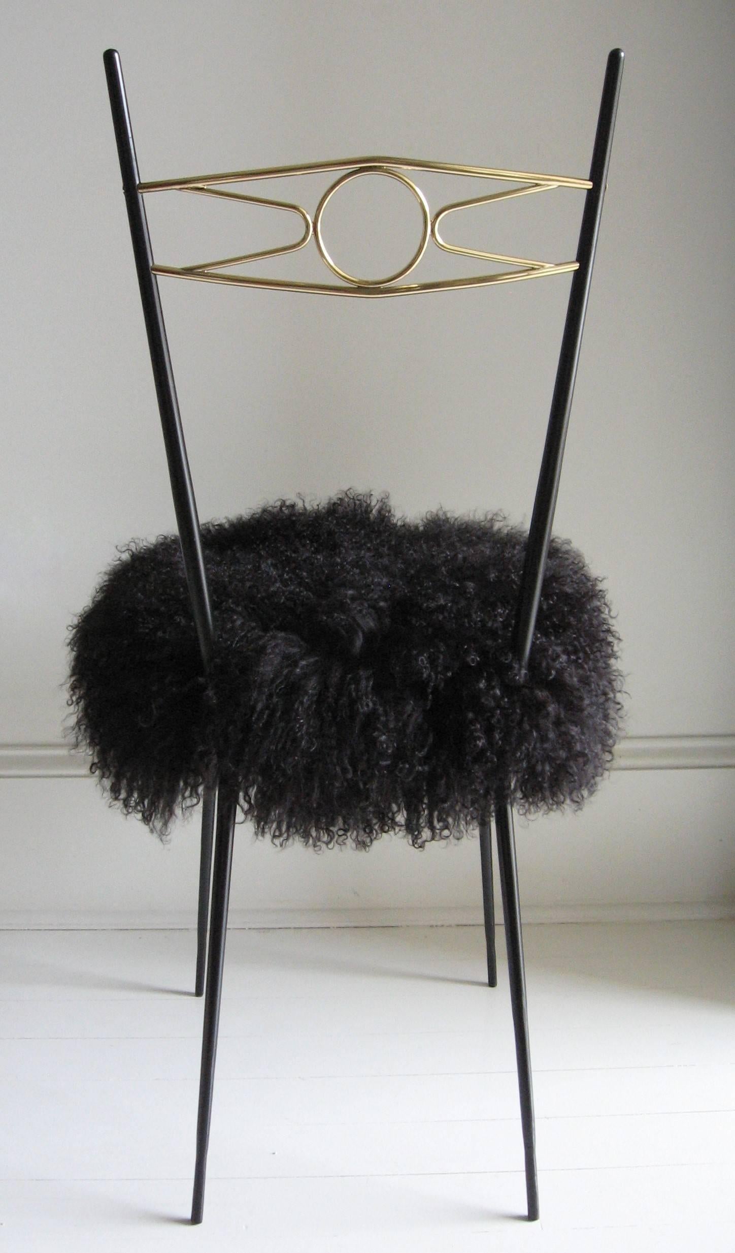 Pair of Mid-Century Modern Italian Gio Ponti Style Brass and Metal Chairs 4