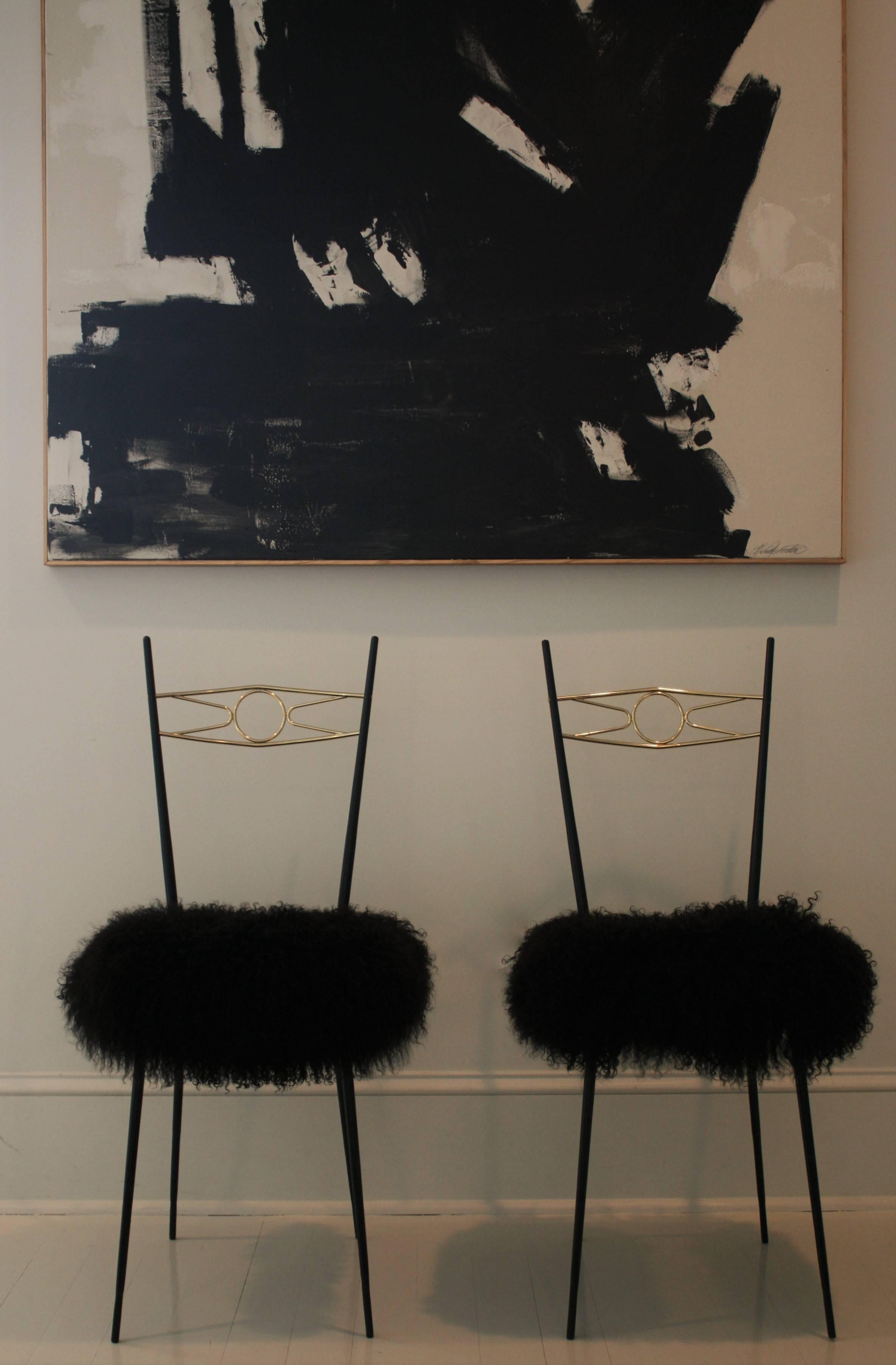 Pair of Mid-Century Modern Italian Gio Ponti Style Brass and Metal Chairs 5