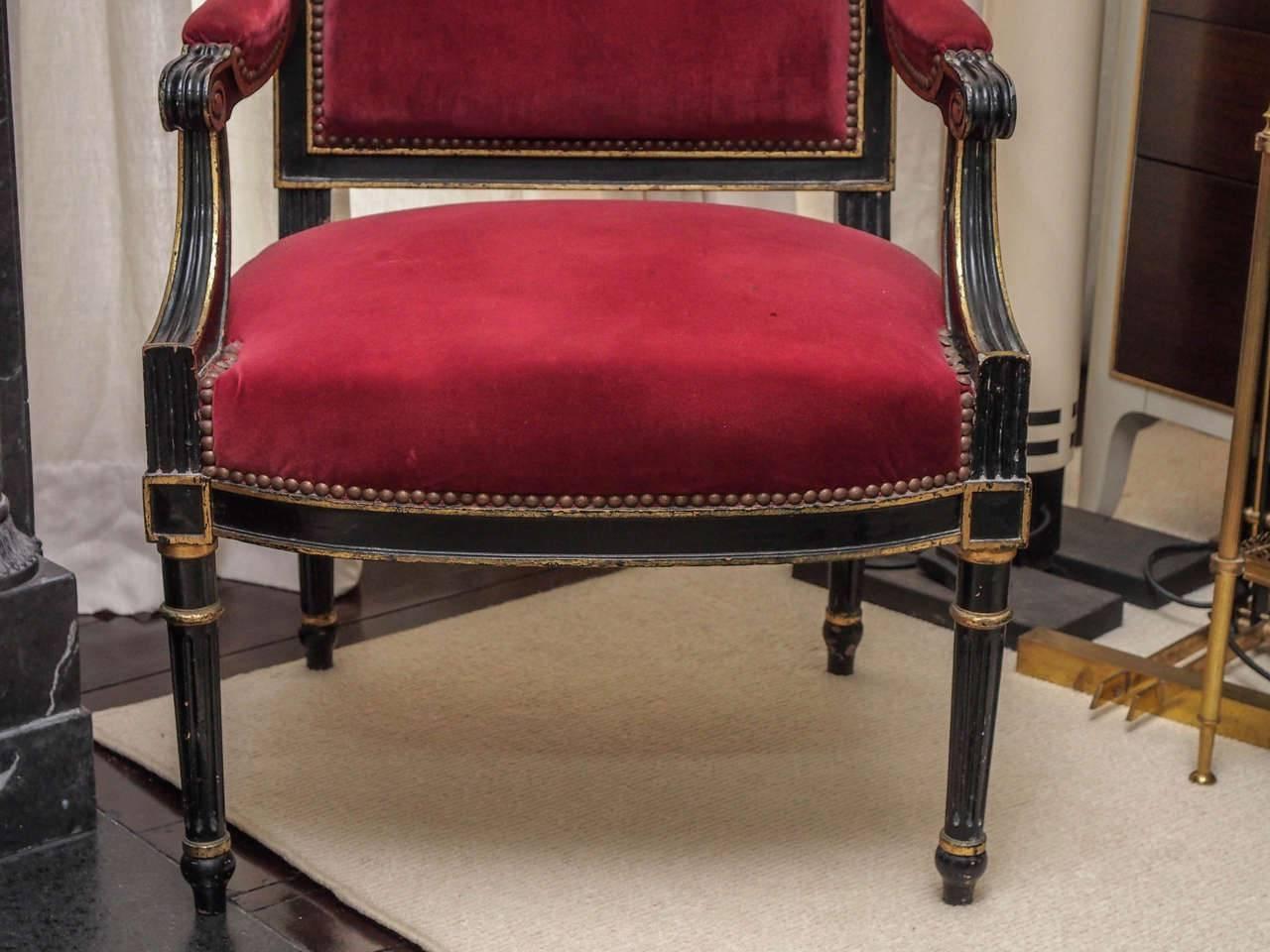 19th Century Pair of French Napoleon III Ebonized Armchairs