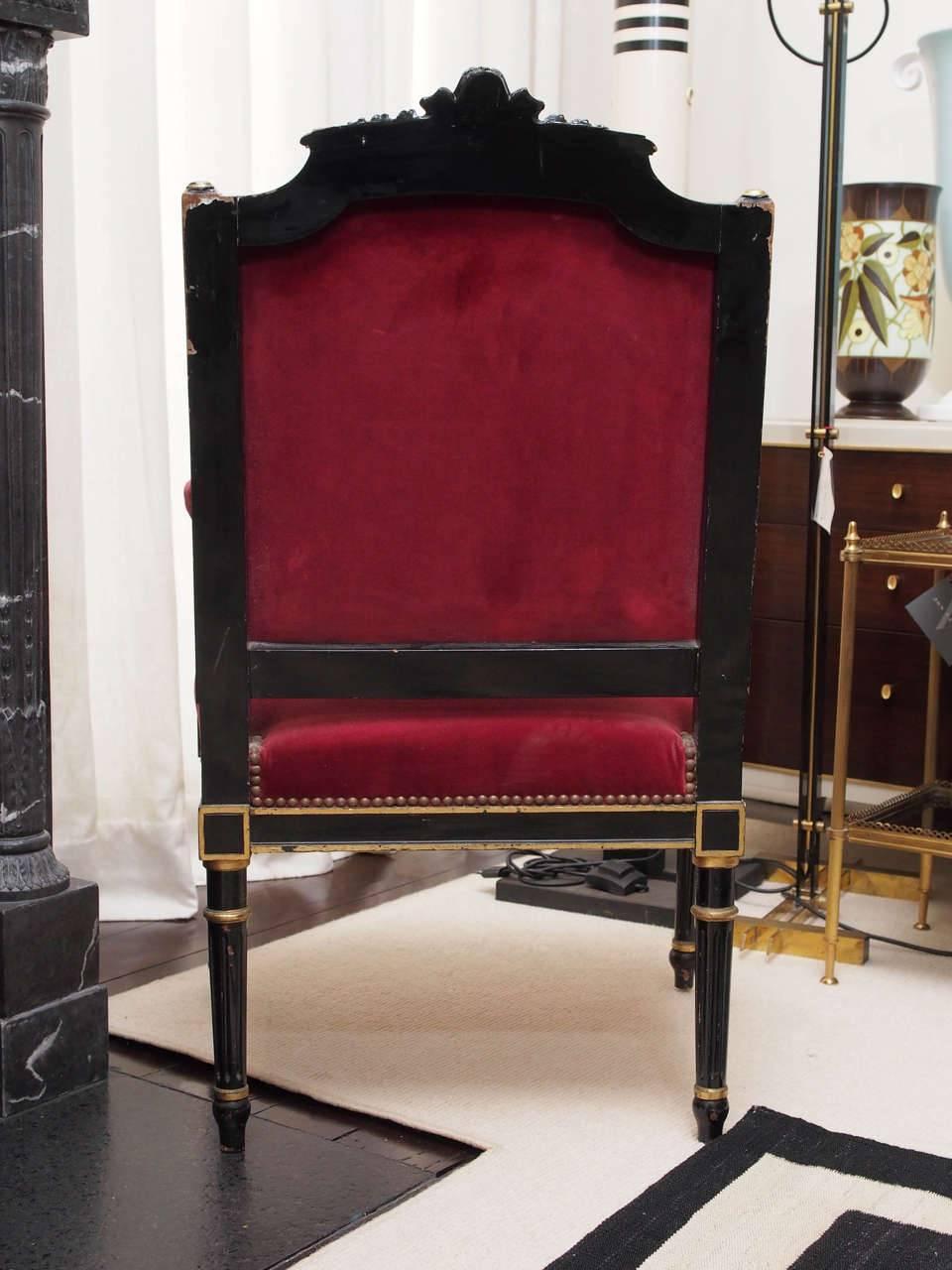Pair of French Napoleon III Ebonized Armchairs 2