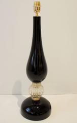 Large Pair of Black and Gold Murano Glass Lamps, Italy, Signed