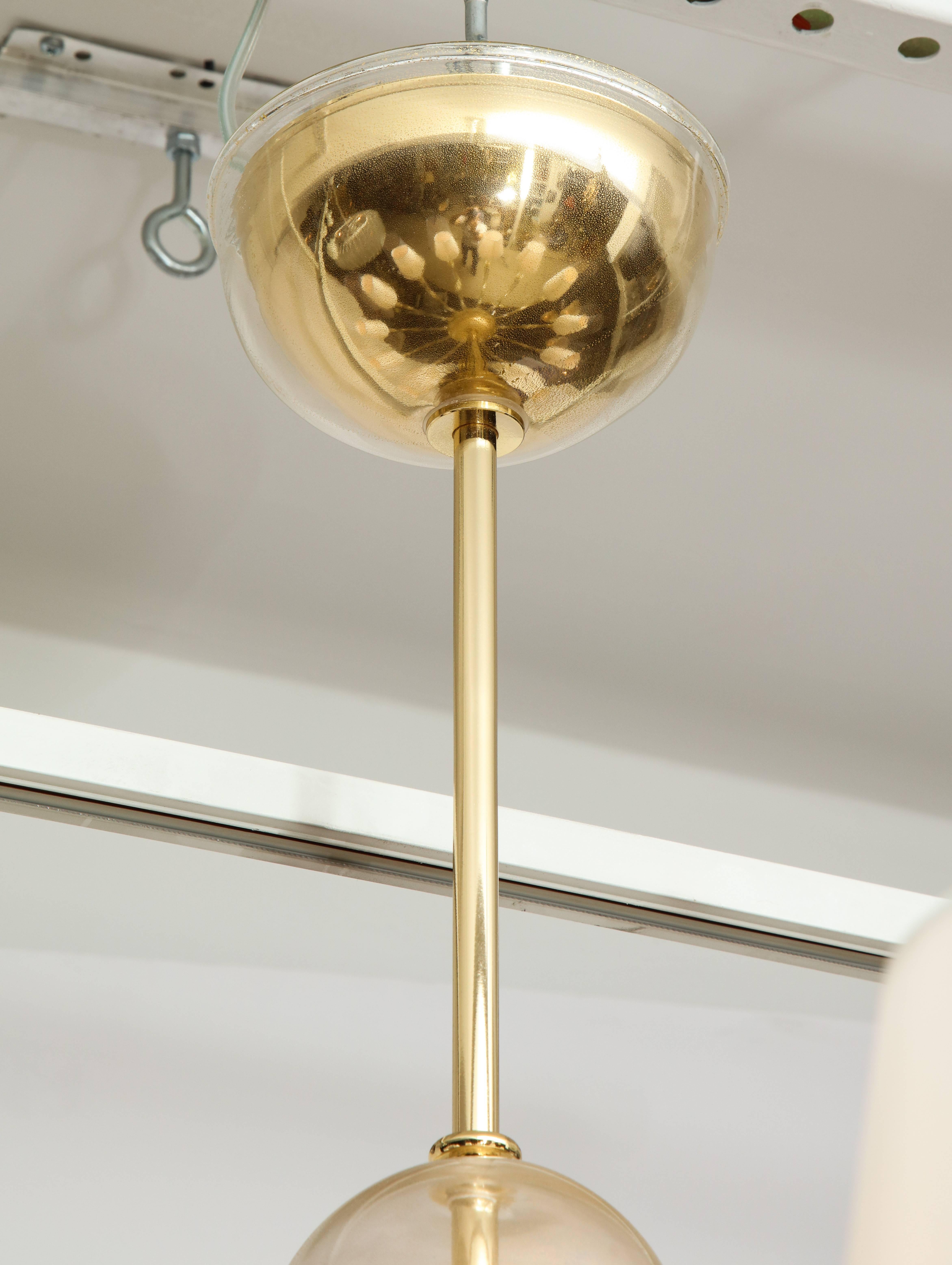 Modernist Italian Murano Gold Glass Chandelier in the Manner of Seguso 1
