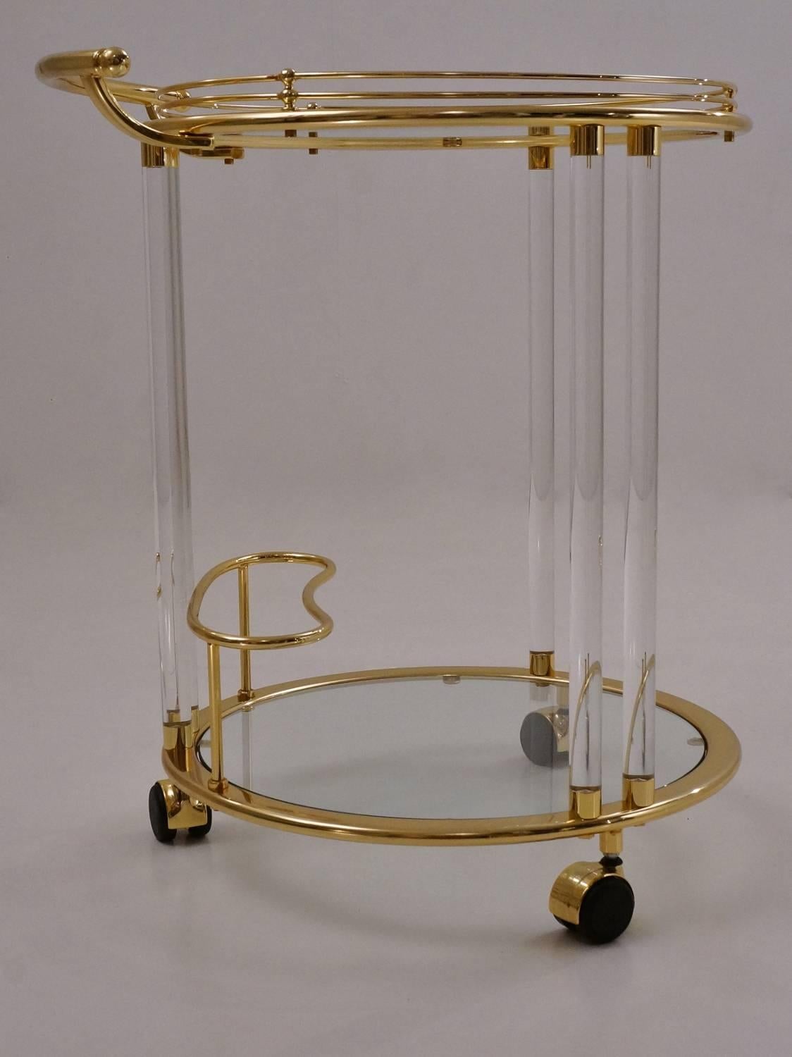 Neoclassical Lucite, Glass and Brass Bar Cart or Trolley by Orsenigo, Italy, circa 1980 For Sale