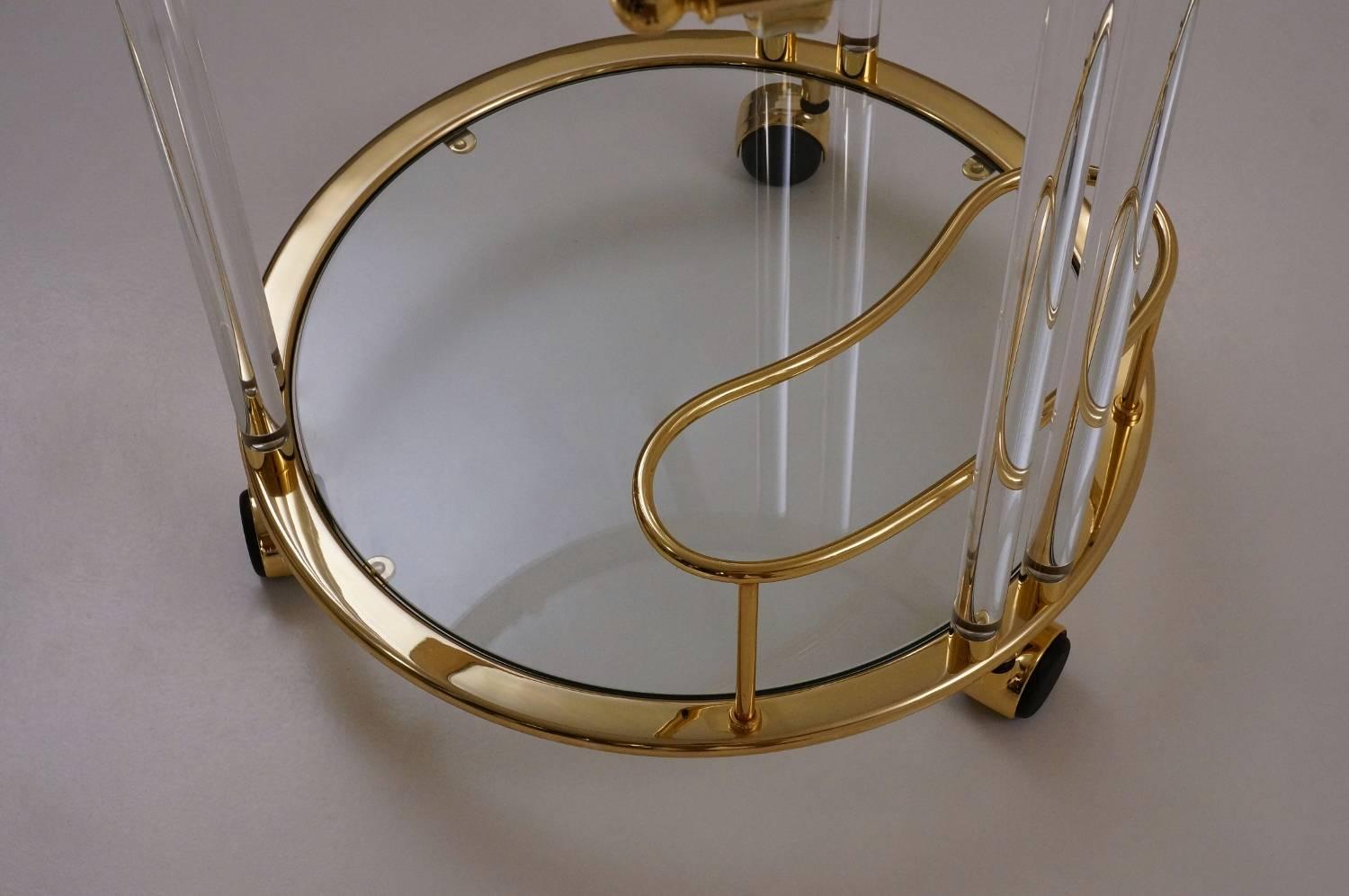 Italian Lucite, Glass and Brass Bar Cart or Trolley by Orsenigo, Italy, circa 1980 For Sale