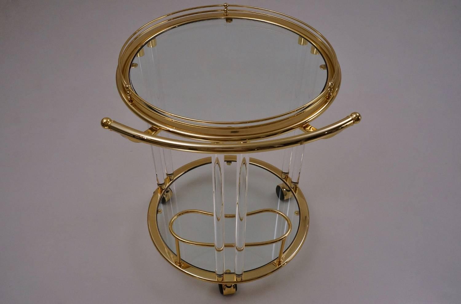 Glass, Brass with Lucite Rods Bar Cart or Trolley by Orsenigo, Italy, circa 1980 In Good Condition For Sale In New York, NY