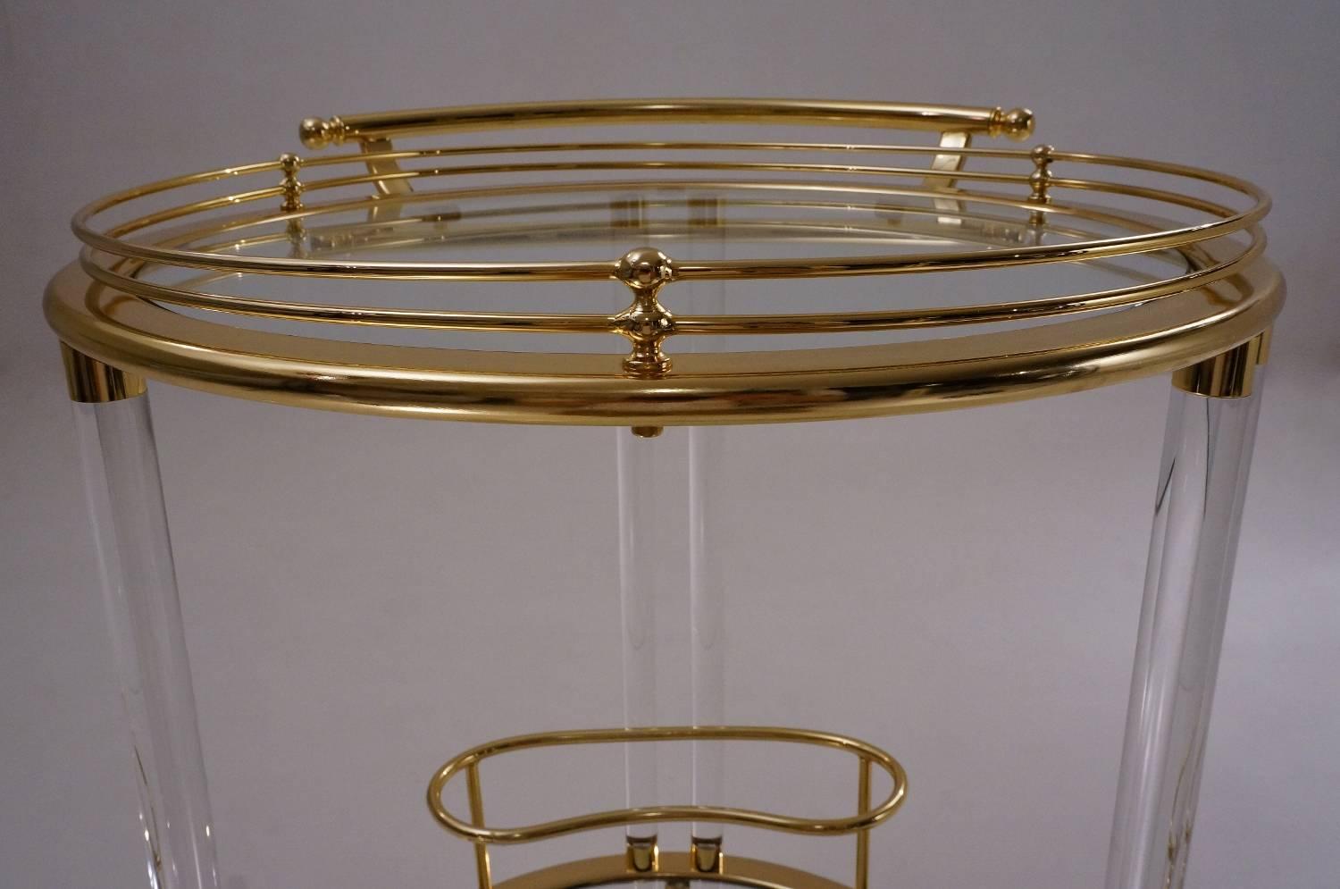 20th Century Glass, Brass with Lucite Rods Bar Cart or Trolley by Orsenigo, Italy, circa 1980 For Sale