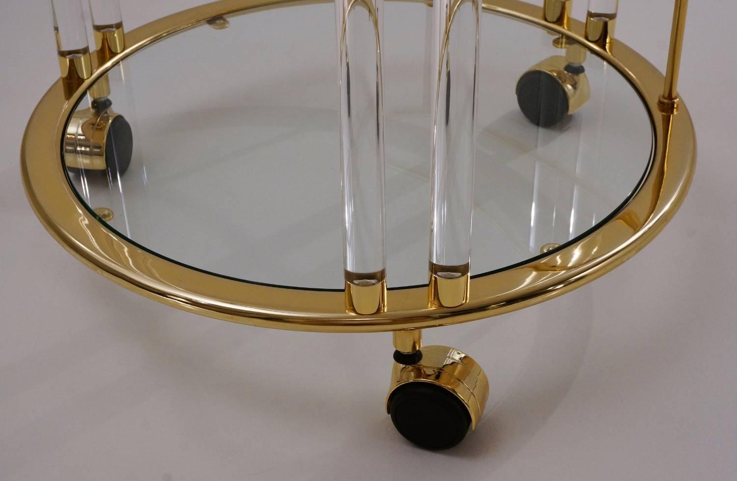 Glass, Brass with Lucite Rods Bar Cart or Trolley by Orsenigo, Italy, circa 1980 For Sale 1