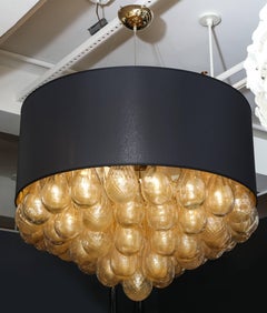Unique Large Italian Murano Glass Gold Drops and Black Shade Chandelier