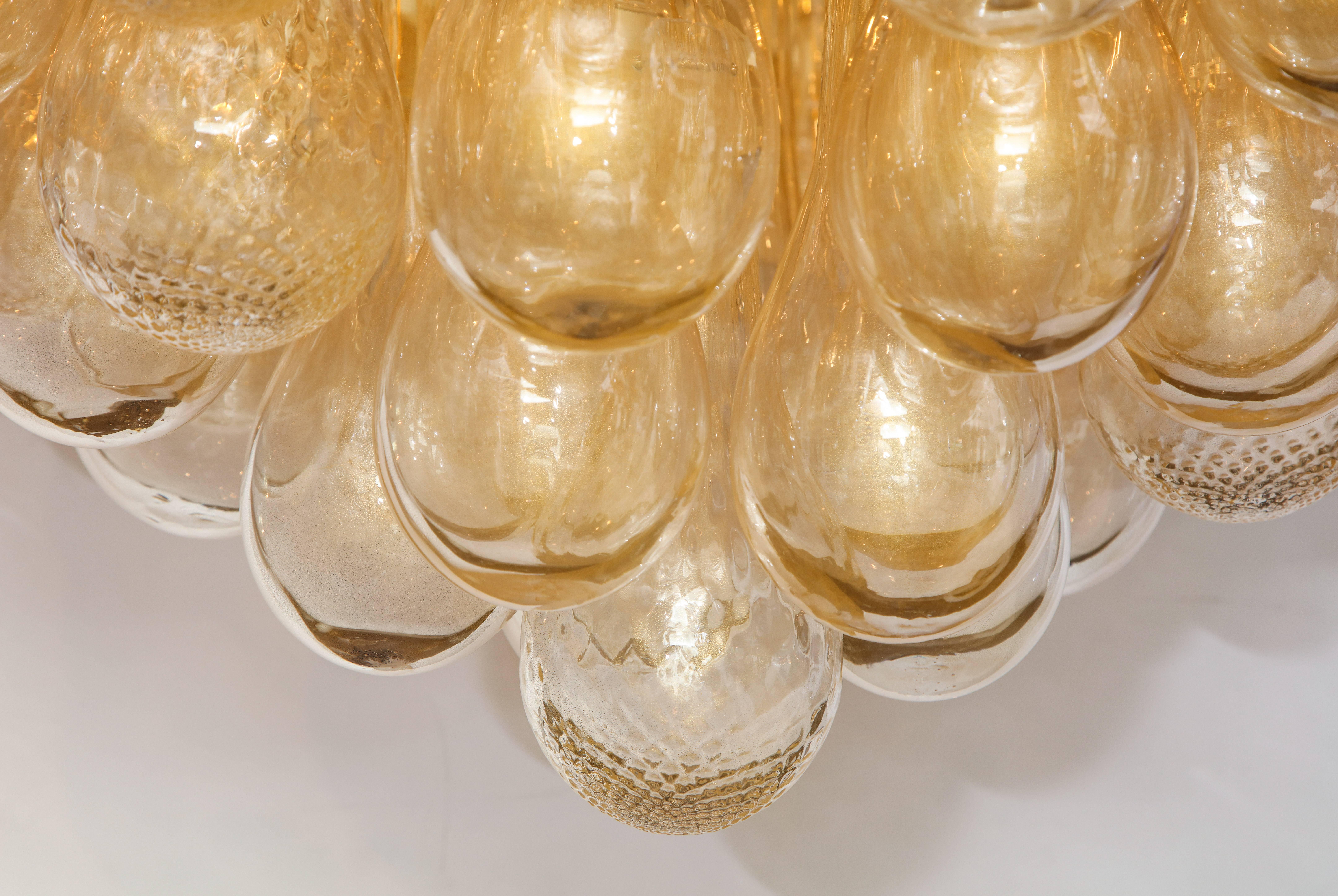 Hand-Crafted Unique Large Italian Murano Glass Gold Drops and Black Shade Chandelier