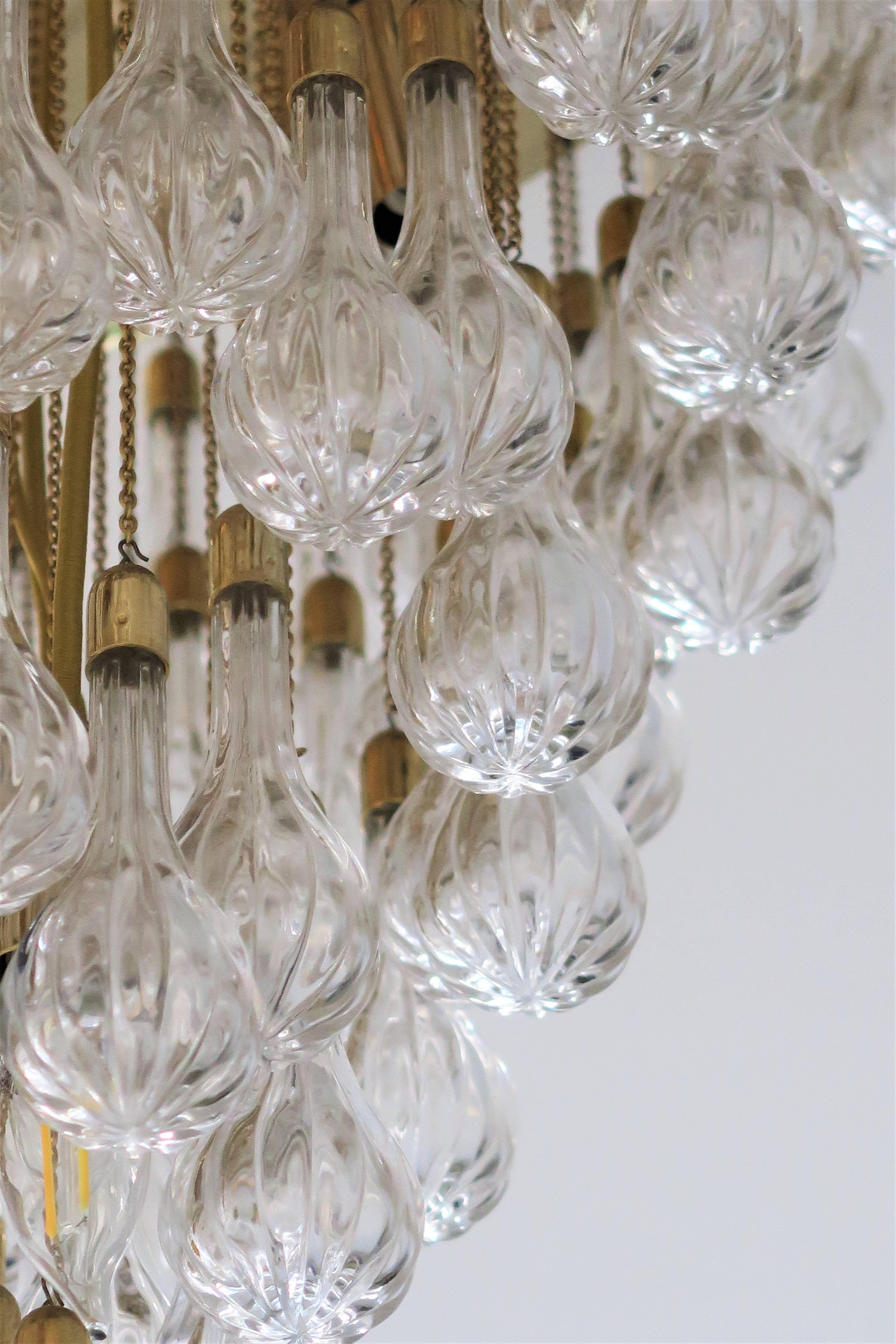 20th Century Italian Mid-Century Modern Murano Teardrop and Brass Chain Chandelier