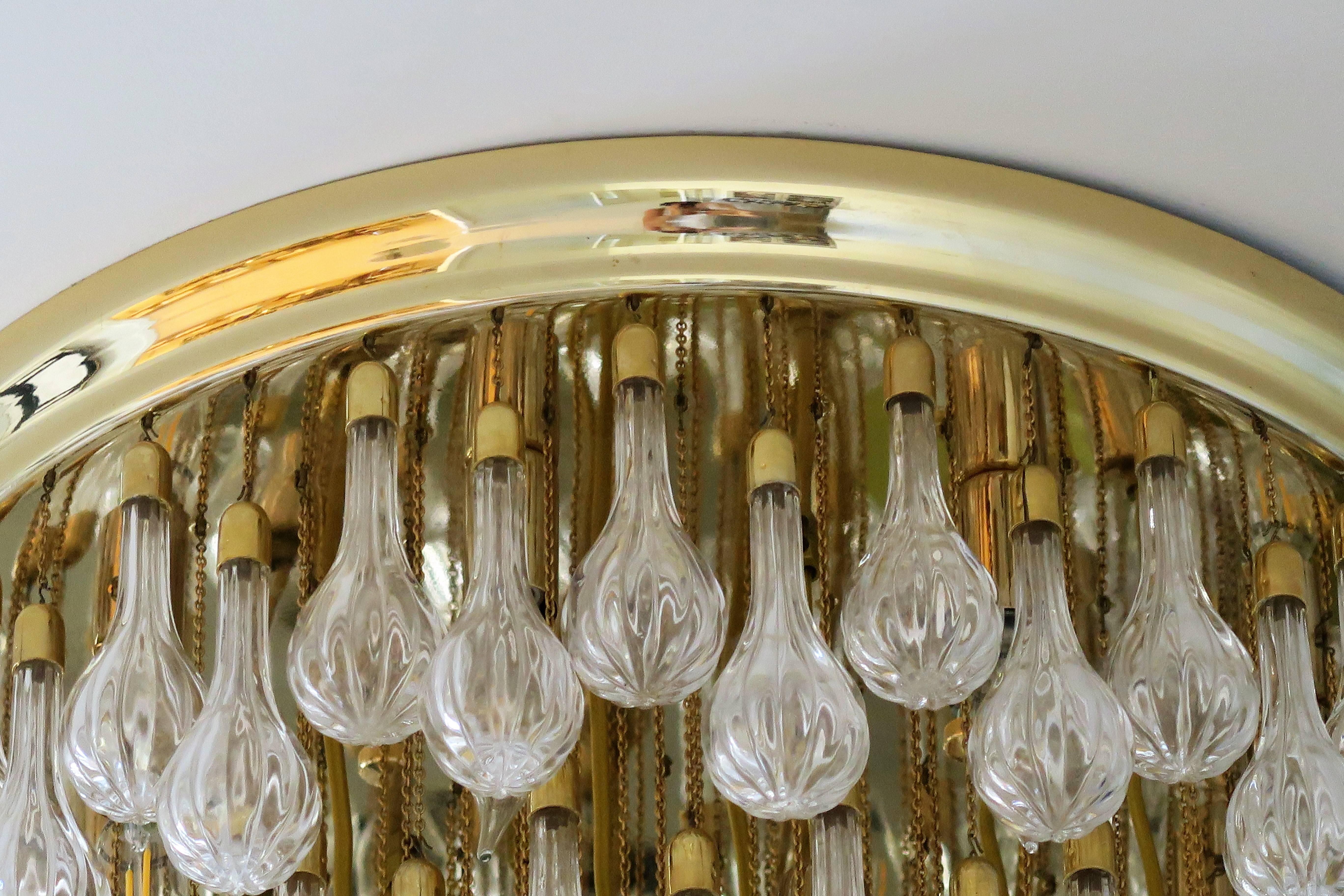 Italian Mid-Century Modern Murano Teardrop and Brass Chain Chandelier 3