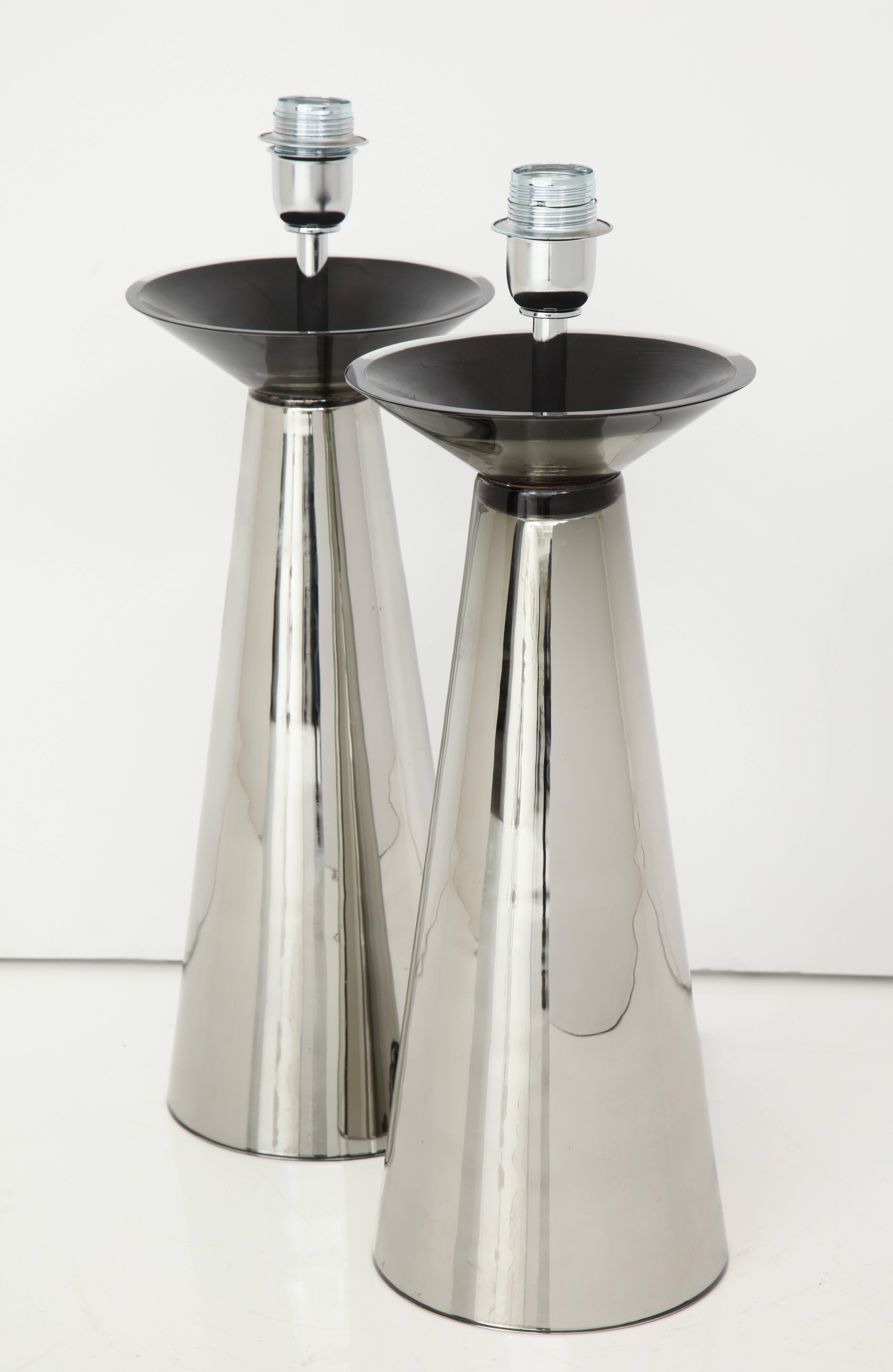 Pair of Modernist Silver Mercury Murano Glass Lamps, Italy, Signed In New Condition For Sale In New York, NY