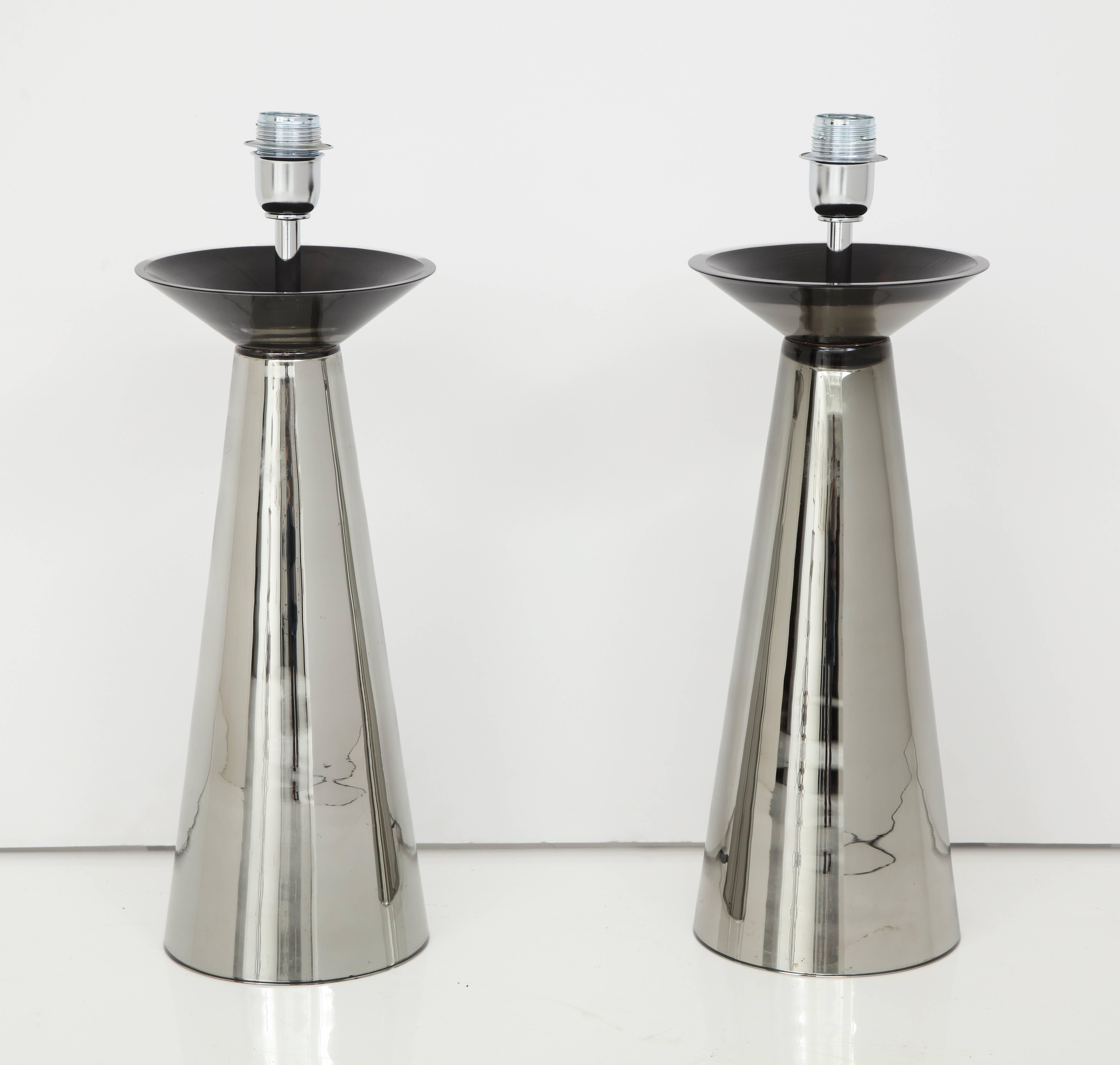 Contemporary Pair of Modernist Silver Mercury Murano Glass Lamps, Italy, Signed For Sale