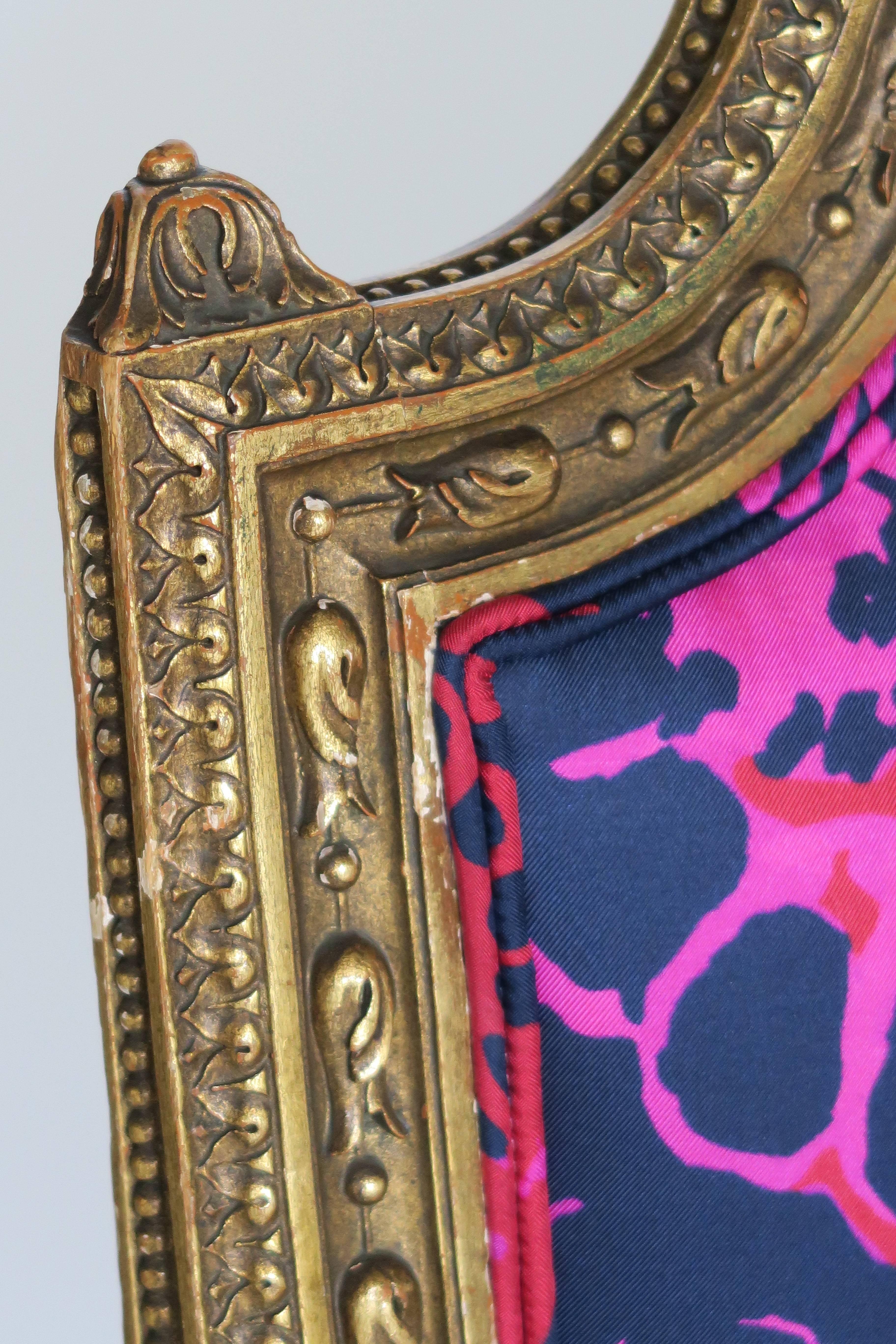 Louis XVI Style Gilded Armchair in Hand-Painted Italian Silk Fabric 3