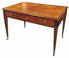 English Neoclassical Style Leather Inset Mahogany Bureau Plat Writing Table