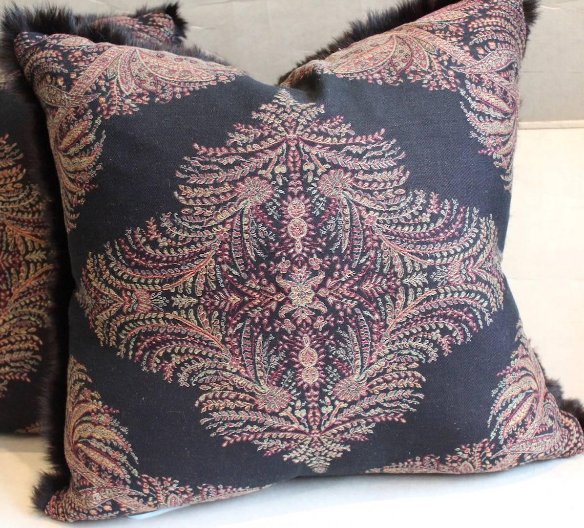 Throw Pillows Made from Ralph Lauren Wool Paisley and Real Rabbit Fur Trim at 1stdibs