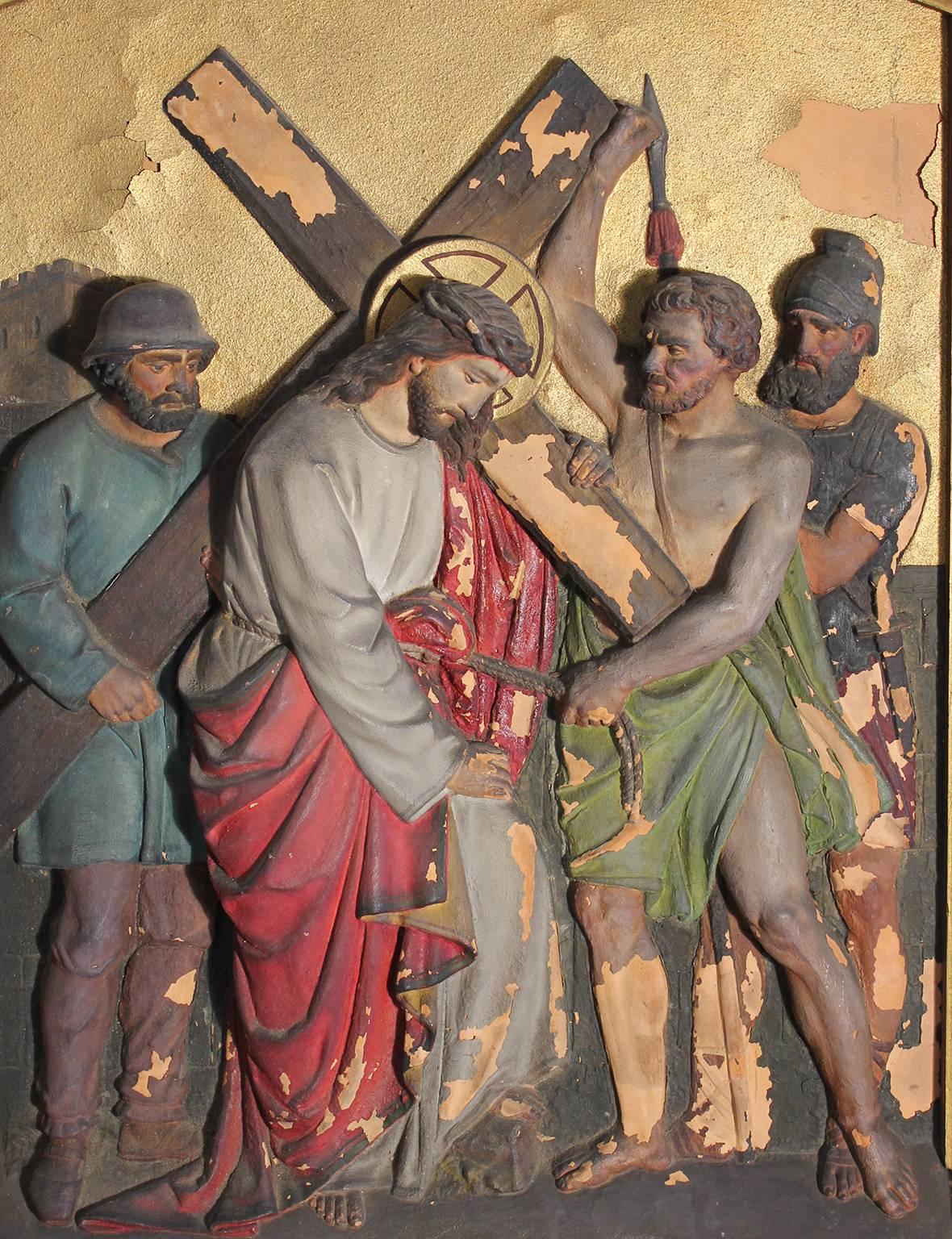Gothic Revival Set of Fourteen 19th Century Gothic Stations of the Cross Religious Paintings