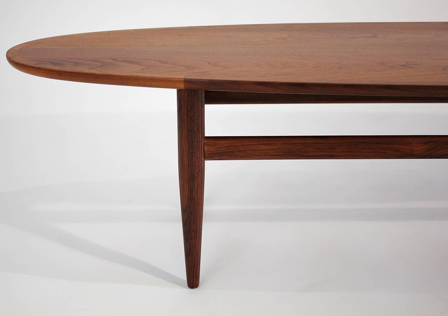 Mid-Century Modern Henredon Modernist Surfboard Walnut Coffee Table