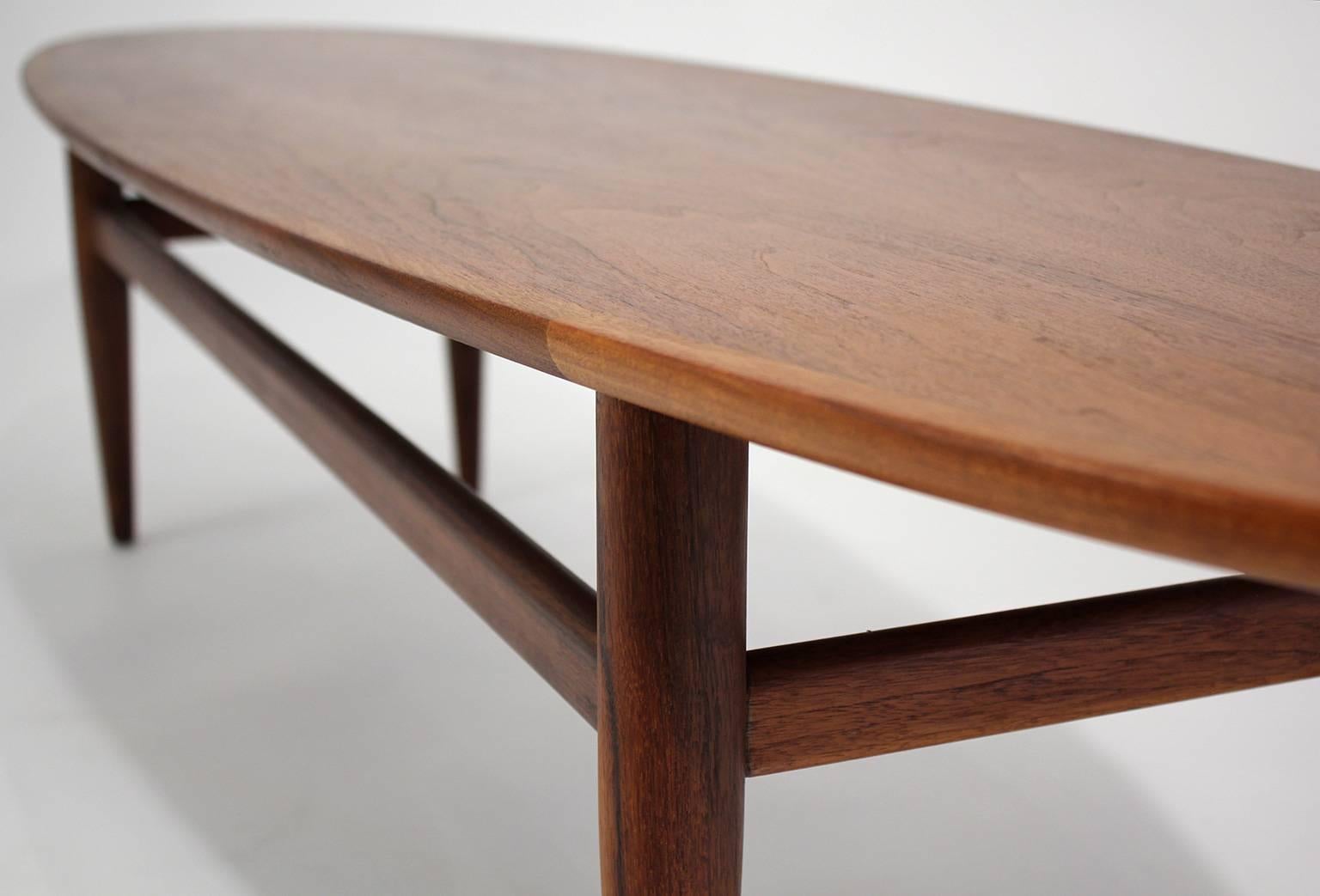 American Henredon Modernist Surfboard Walnut Coffee Table