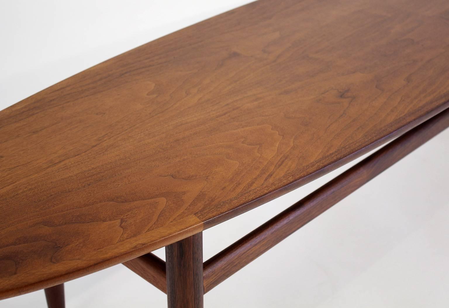 20th Century Henredon Modernist Surfboard Walnut Coffee Table