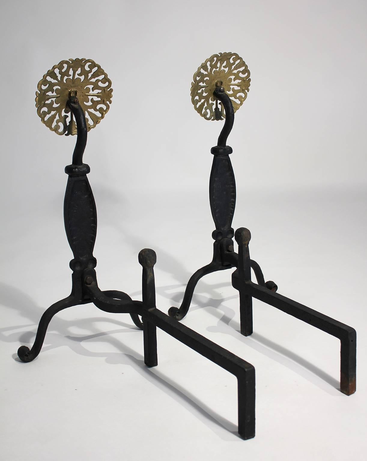 Virginia Metal Crafters Iron and Brass Medallion Decorative Andirons 2