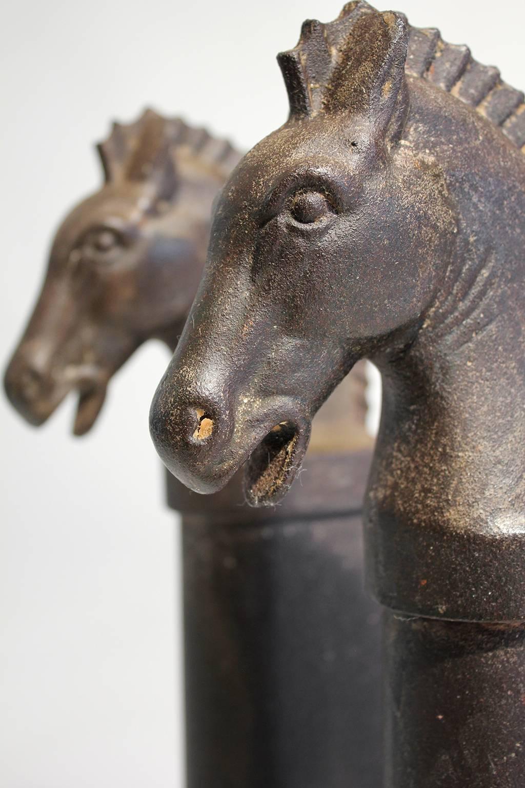 Art Deco Cast Iron Decorative Horse Andirons 1